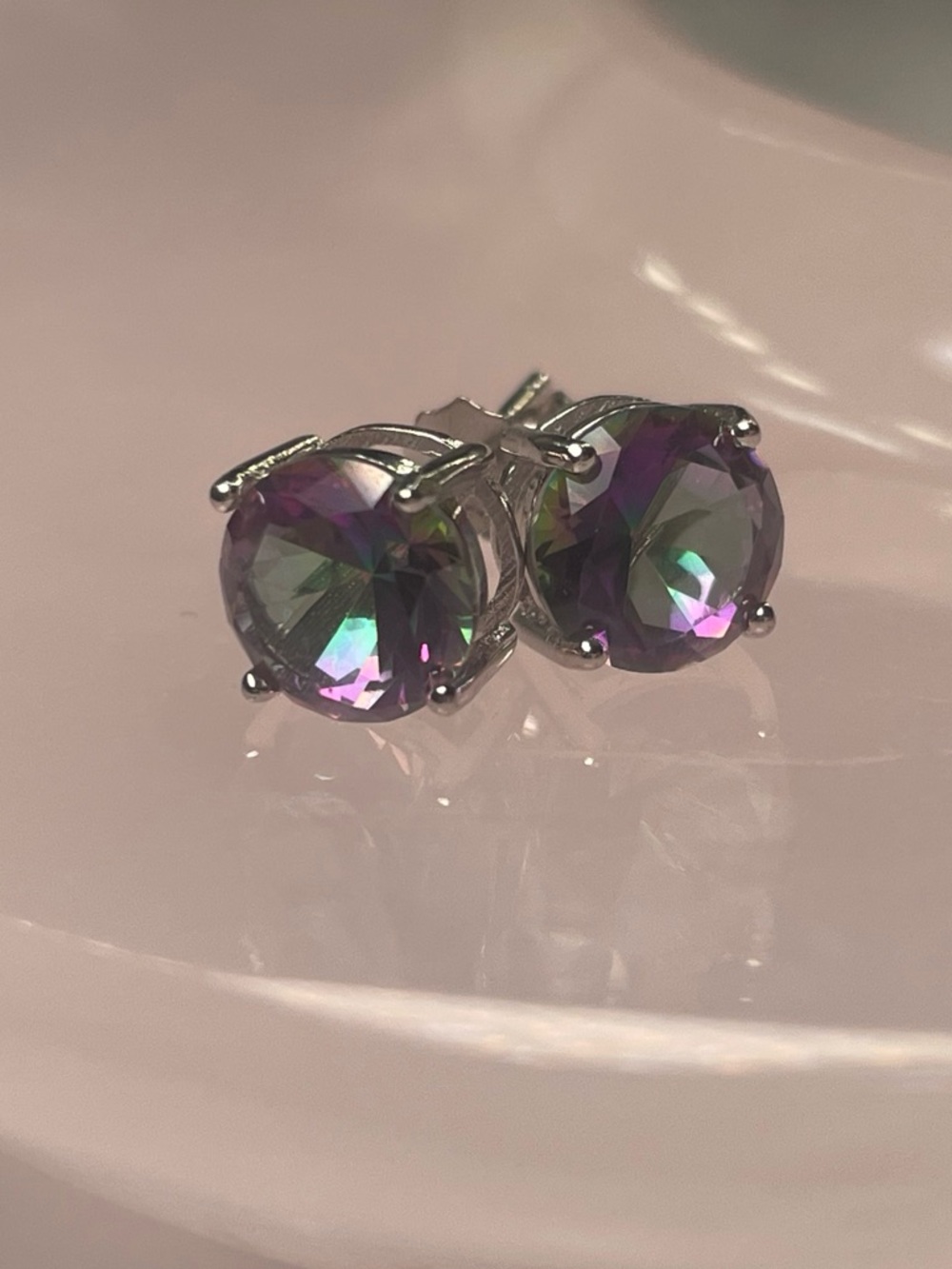 Mystic Topaz Round Stud Push back Earrings - 6mm 925 Sterling Silver